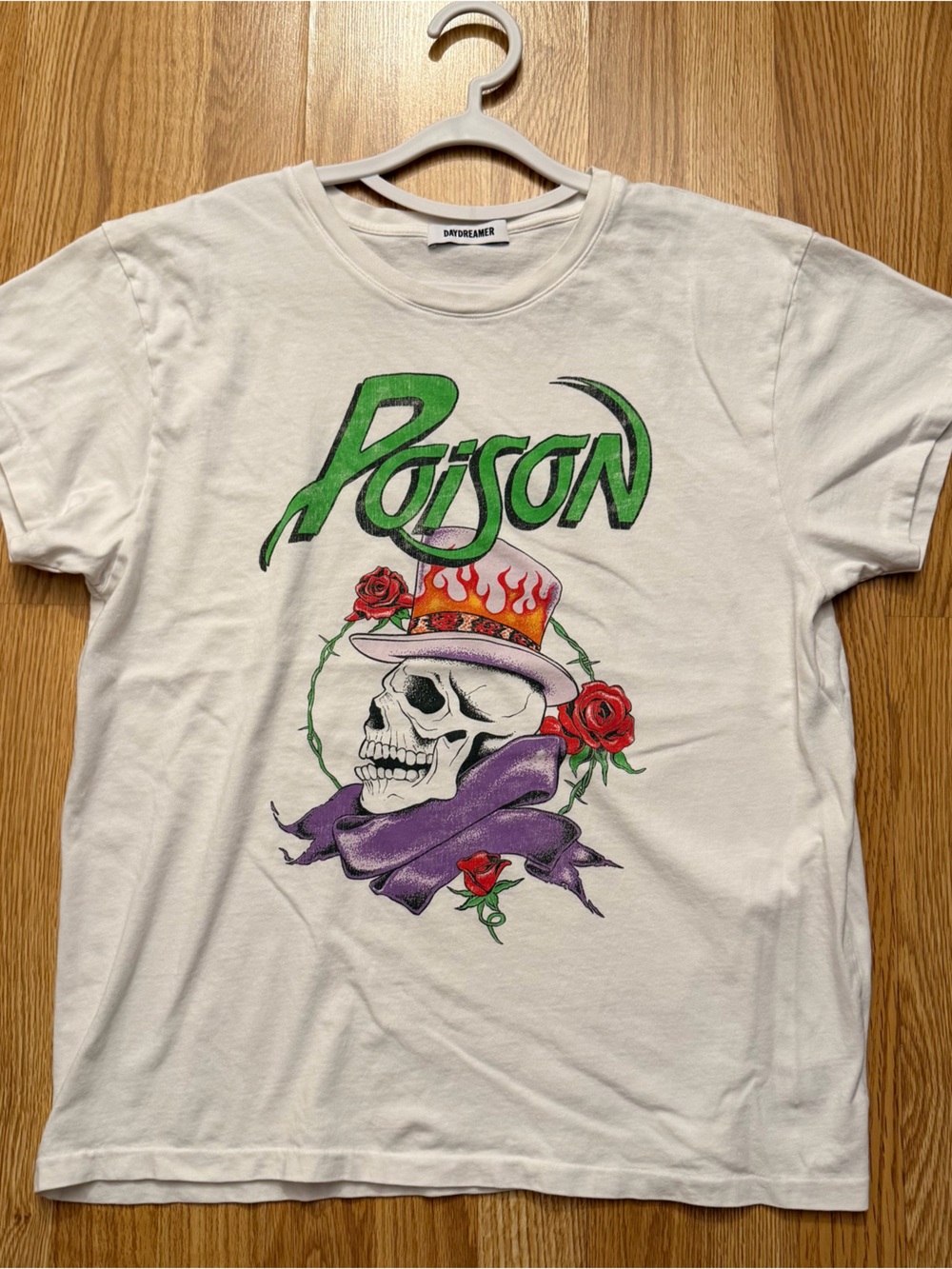 Daydreamer Poison 80’s Band White Crewneck Graphic Skeleton Head Tee T-Shirt